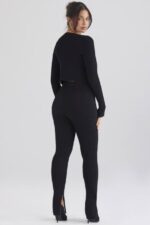 House of CB одећу 68JT876 митзи црне ребрасте плетене хеланке - Image 7
