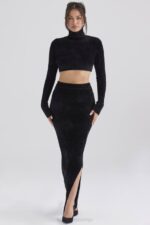 House of CB одећу 68JT879 рене црна макси сукња од женила - Image 7