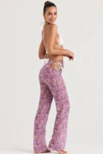 House of CB одећу 68JT929 кеала љубичасте панталоне са цветним изрезом - Image 5