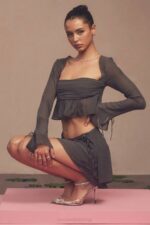 House of CB одећу 68JT935 цларице схадов плутајућа слојевита мини сукња - Image 15