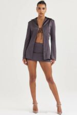 House of CB одећу 68JT936 каталина сатенска мини сукња а-кроја у сенци - Image 7