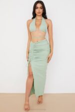 House of CB одећу 68JT968 пасијанс саге сакупљена макси сукња са врпцом - Image 6