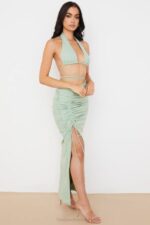 House of CB одећу 68JT968 пасијанс саге сакупљена макси сукња са врпцом - Image 7